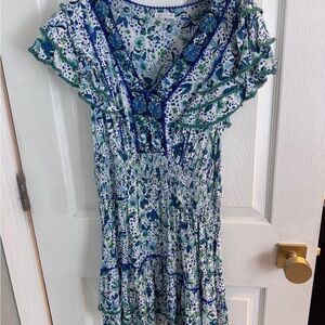 Poupette St. Barth Blue and White Floral Mini Dress